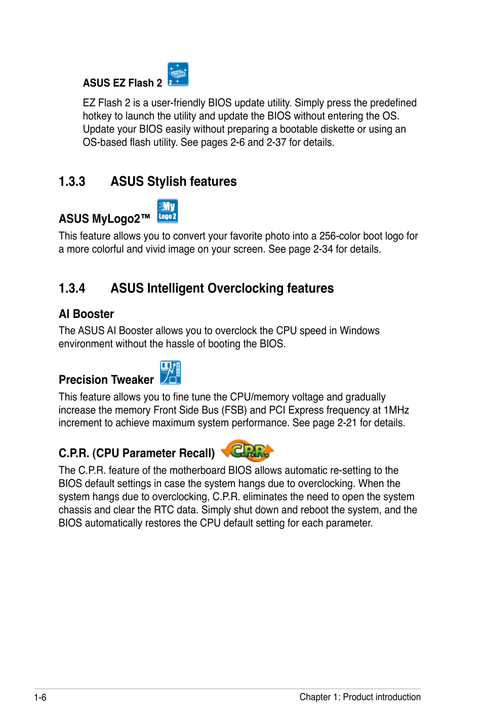 3 asus stylish features, 4 asus intelligent overclocking features | Asus P5Q SE PLUS User Manual | Page 18 / 100