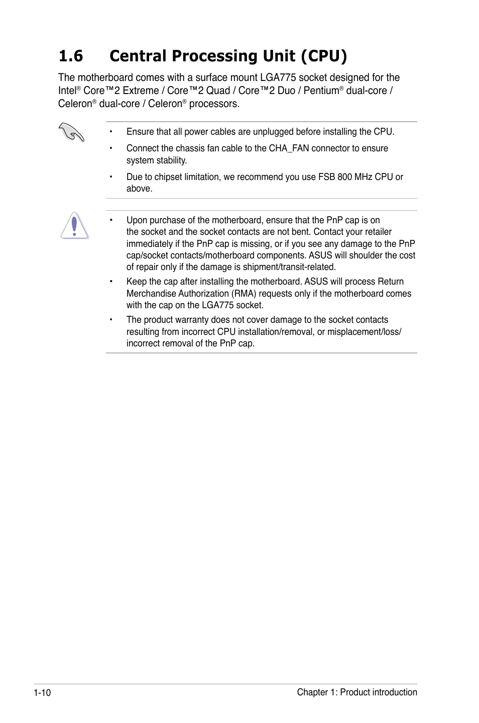 6 central processing unit (cpu) | Asus P5Q SE PLUS User Manual | Page 22 / 100