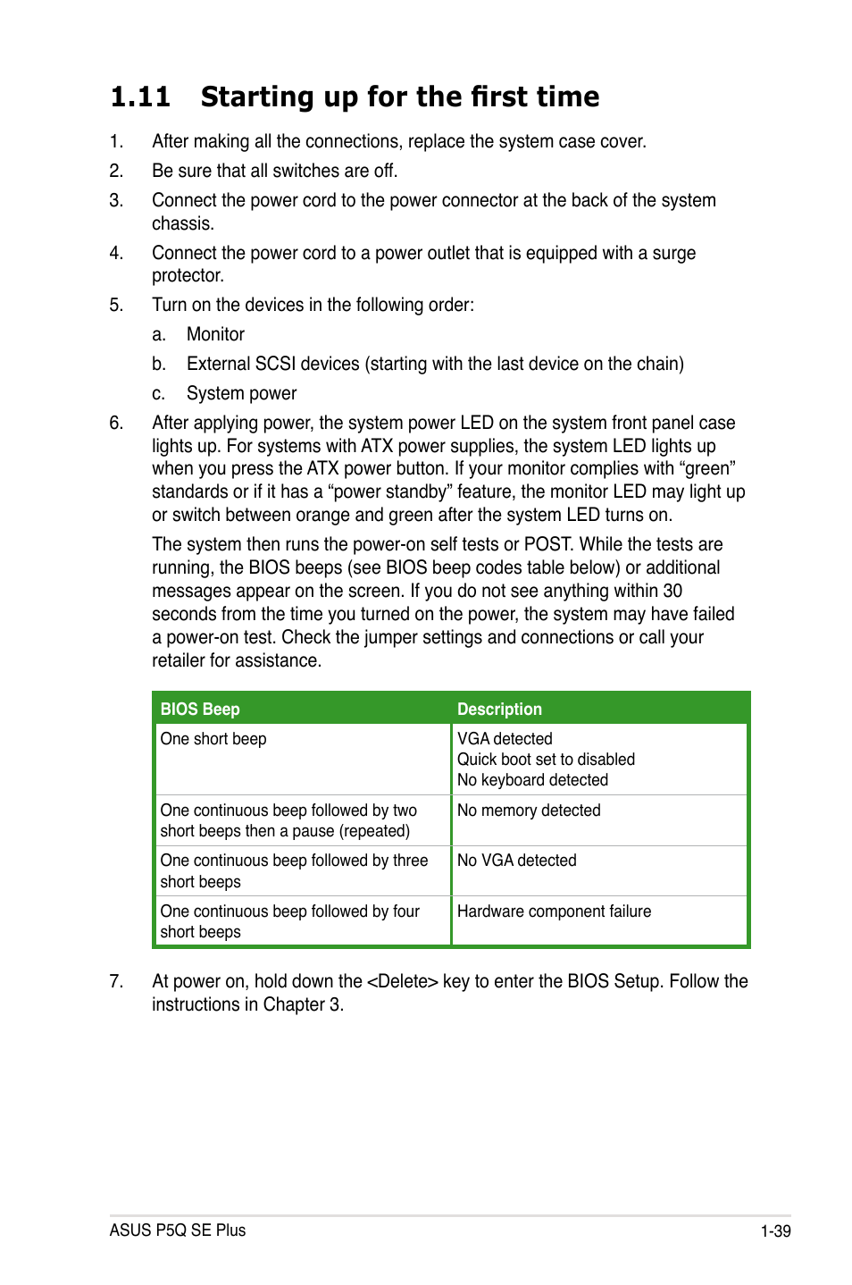 11 starting up for the first time | Asus P5Q SE PLUS User Manual | Page 51 / 100