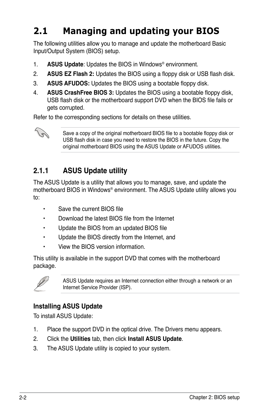 1 managing and updating your bios, 1 asus update utility | Asus P5Q SE PLUS User Manual | Page 54 / 100