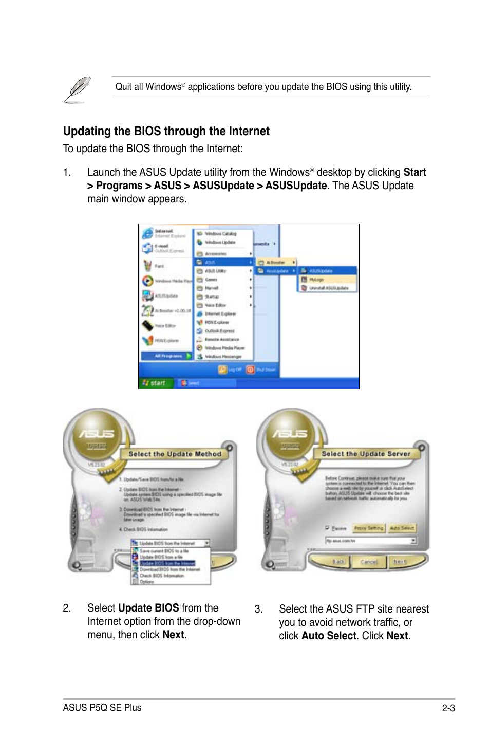 Updating the bios through the internet | Asus P5Q SE PLUS User Manual | Page 55 / 100