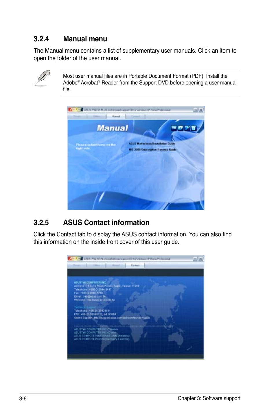 4 manual menu, 5 asus contact information | Asus P5Q SE PLUS User Manual | Page 98 / 100