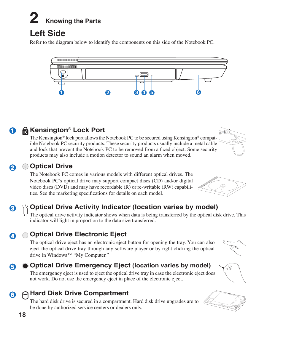 Left side | Asus Z96F User Manual | Page 18 / 73