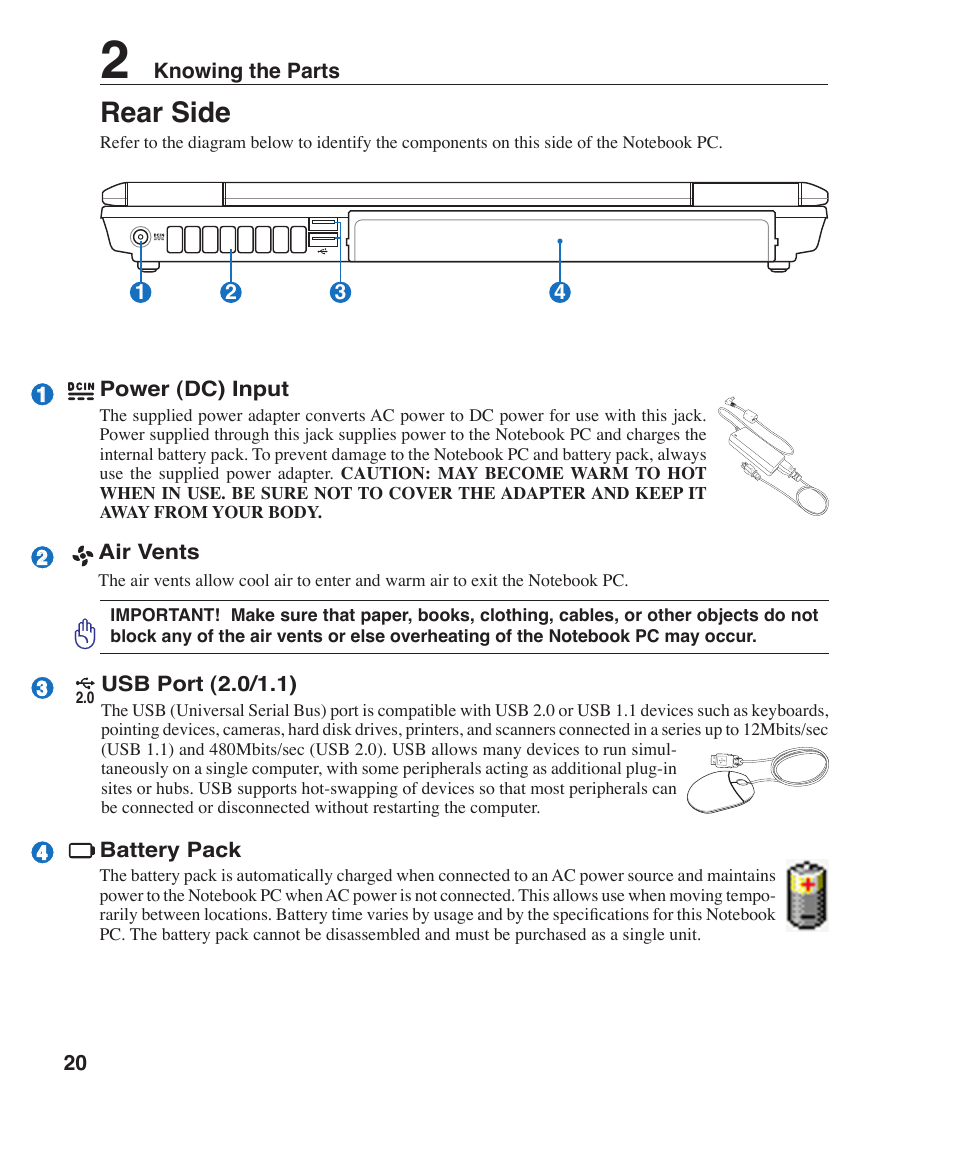Rear side | Asus Z96F User Manual | Page 20 / 73