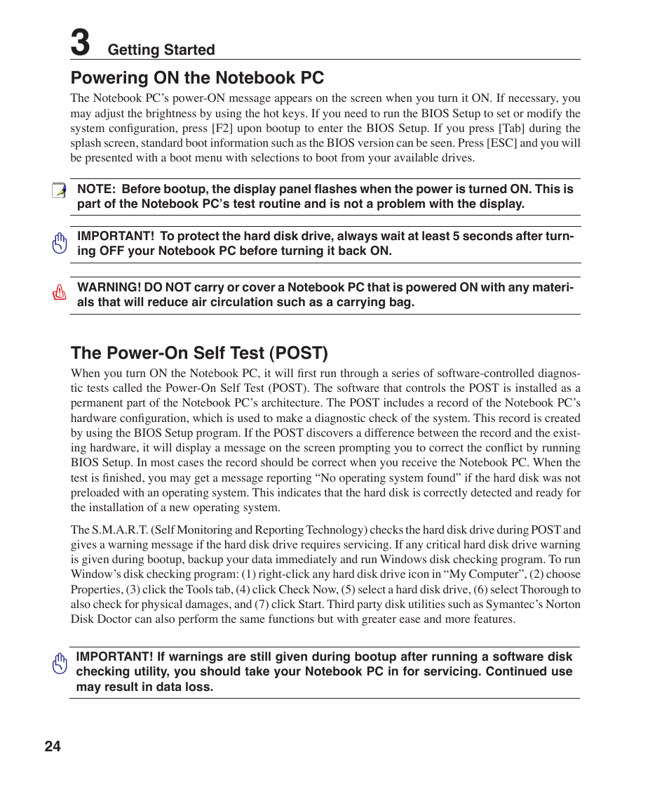 The power-on self test (post) | Asus Z96F User Manual | Page 24 / 73