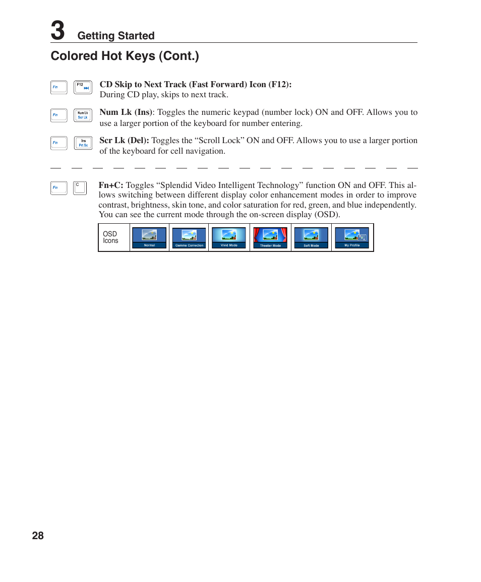 Colored hot keys (cont.) | Asus Z96F User Manual | Page 28 / 73