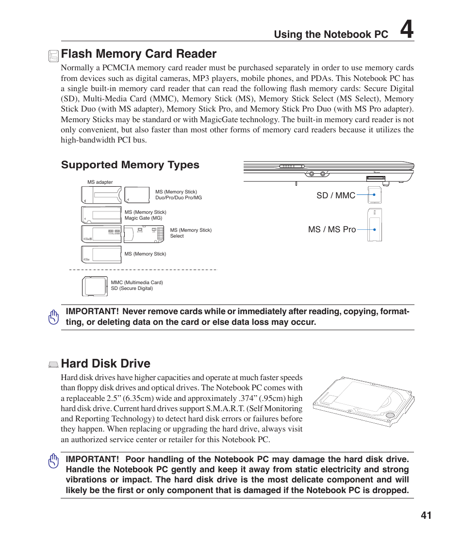Hard disk drive | Asus Z96F User Manual | Page 41 / 73