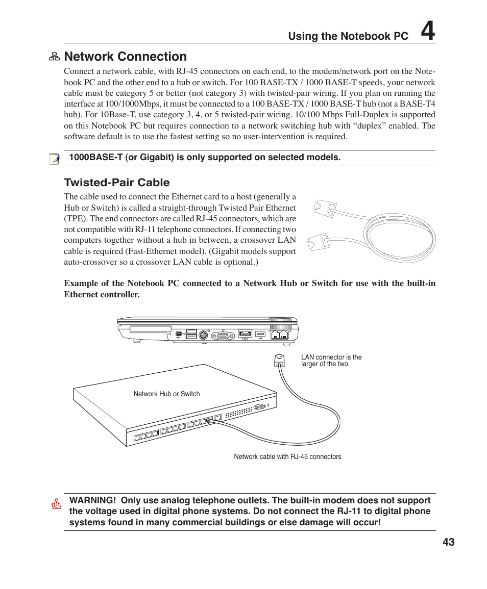 Network connection | Asus Z96F User Manual | Page 43 / 73