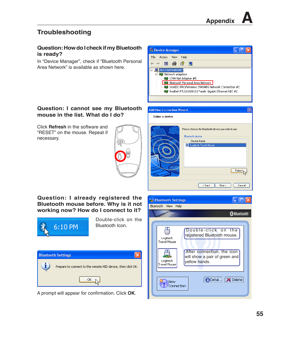 55 appendix, Troubleshooting | Asus Z96F User Manual | Page 55 / 73