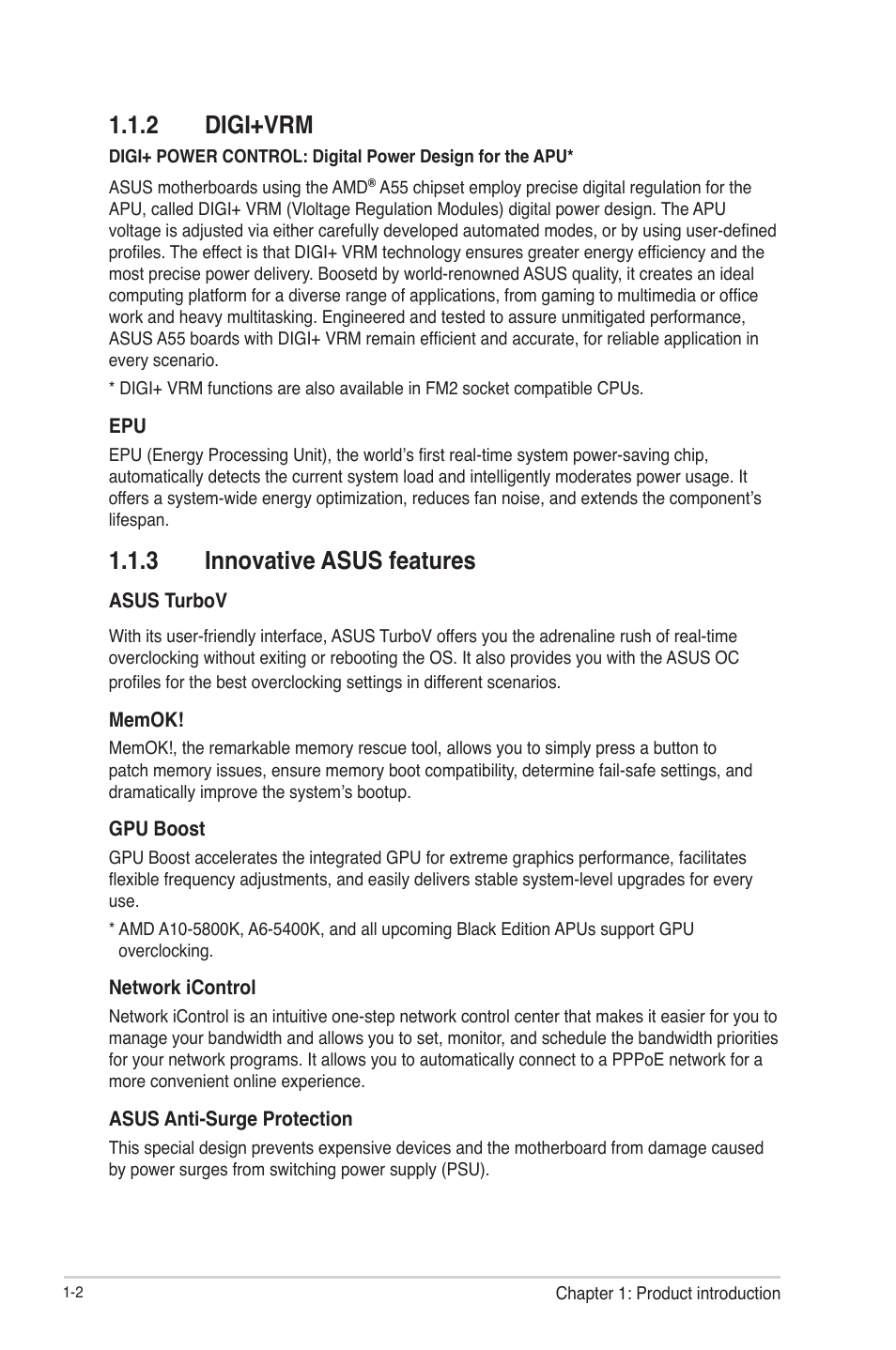 2 digi+vrm, 3 innovative asus features, Digi+vrm -2 | Innovative asus features -2 | Asus F2A55-M User Manual | Page 14 / 84