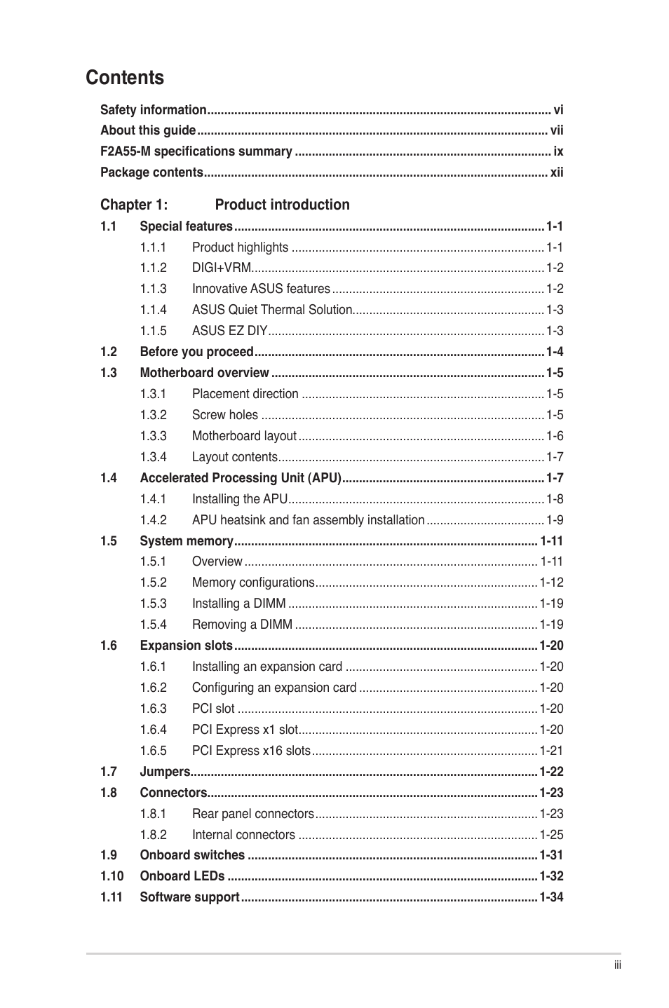 Asus F2A55-M User Manual | Page 3 / 84