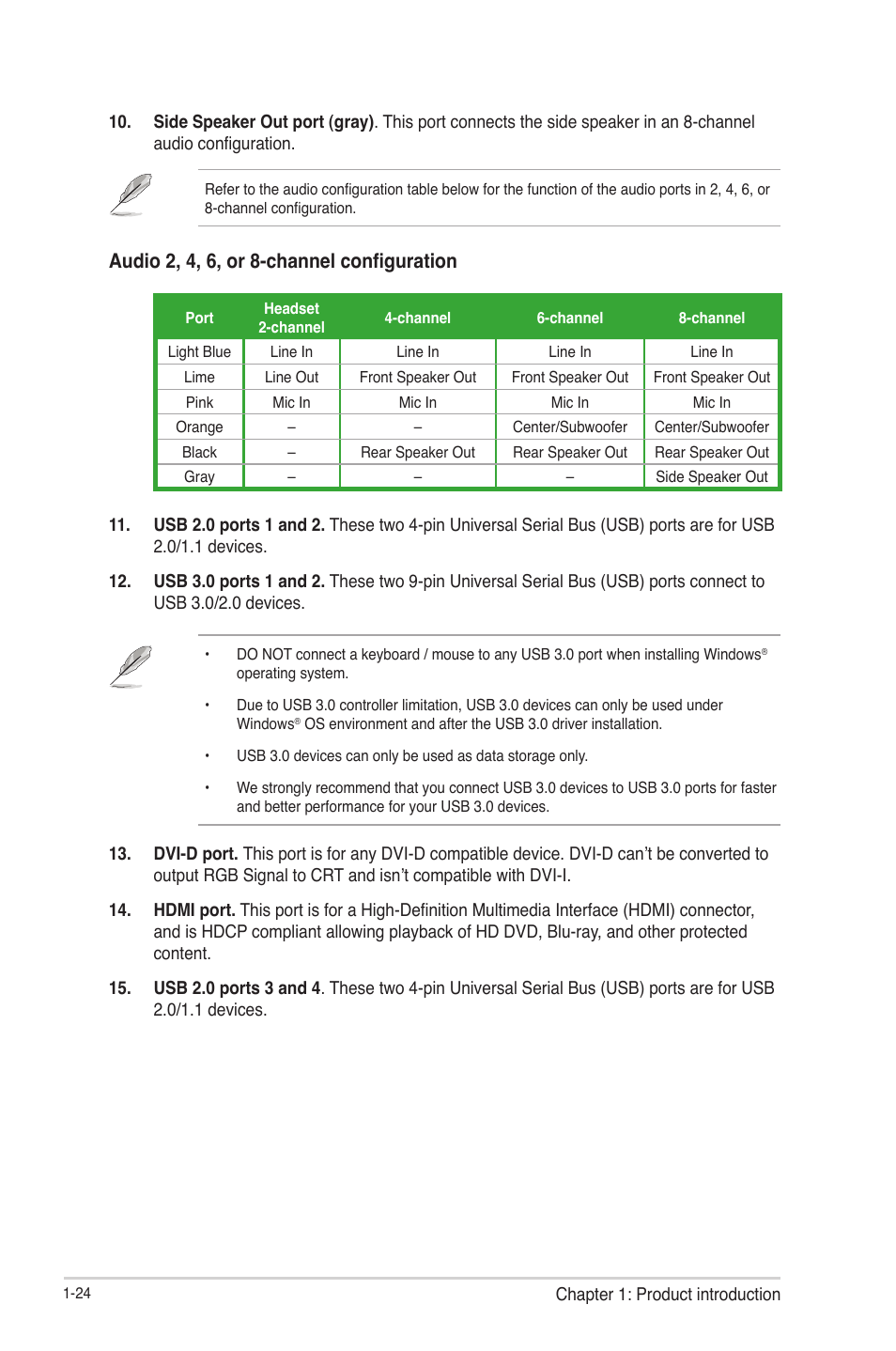 Audio 2, 4, 6, or 8-channel configuration | Asus F2A55-M User Manual | Page 36 / 84