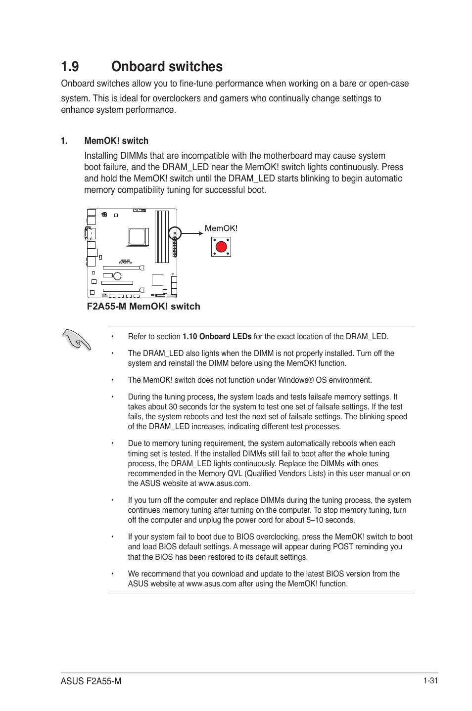 9 onboard switches, 9 onboard switches -31 | Asus F2A55-M User Manual | Page 43 / 84