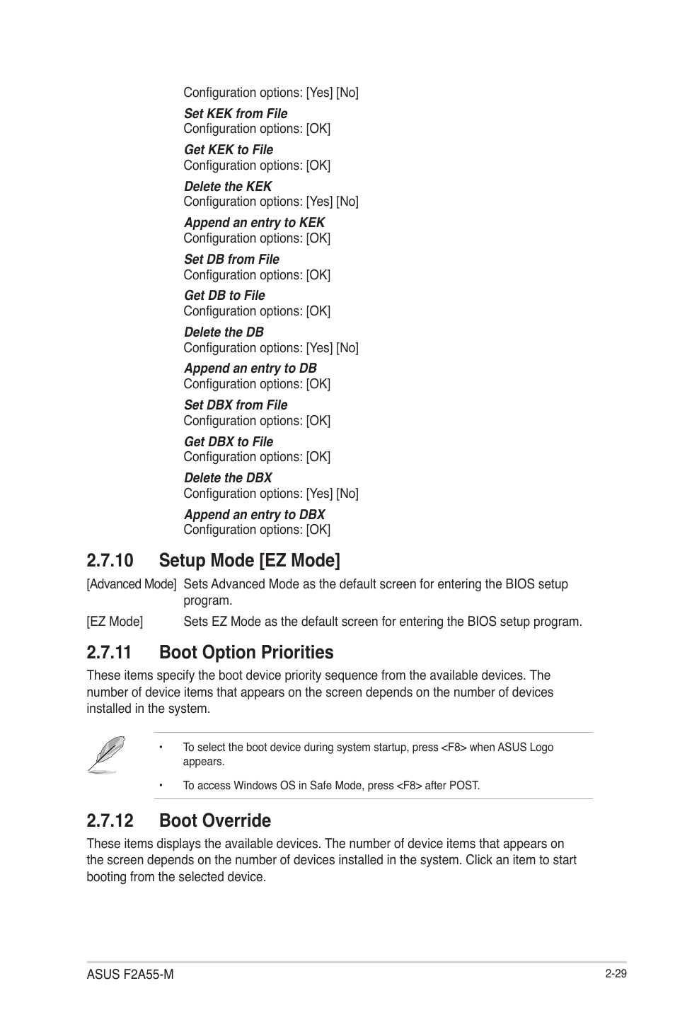 10 setup mode [ez mode, 11 boot option priorities, 12 boot override | Asus F2A55-M User Manual | Page 75 / 84