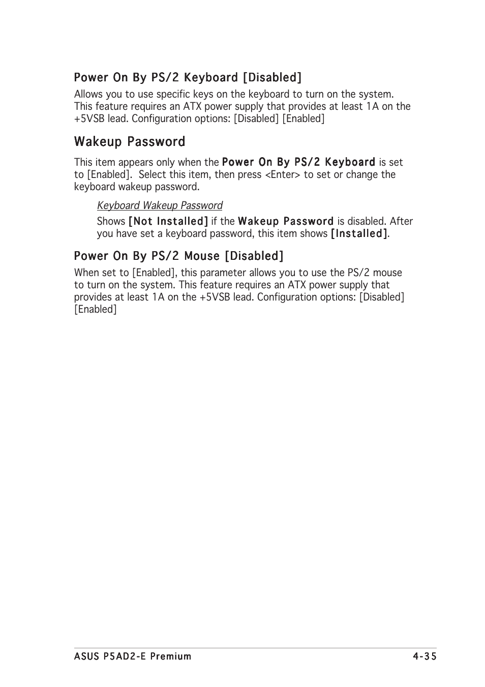 Wakeup password | Asus P5AD2-E Premium User Manual | Page 105 / 166