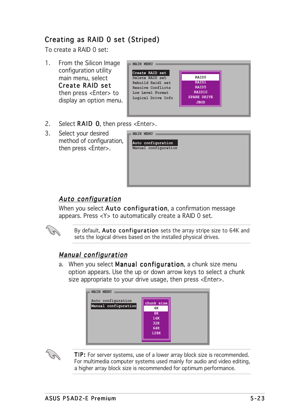 Creating as raid 0 set (striped) | Asus P5AD2-E Premium User Manual | Page 139 / 166