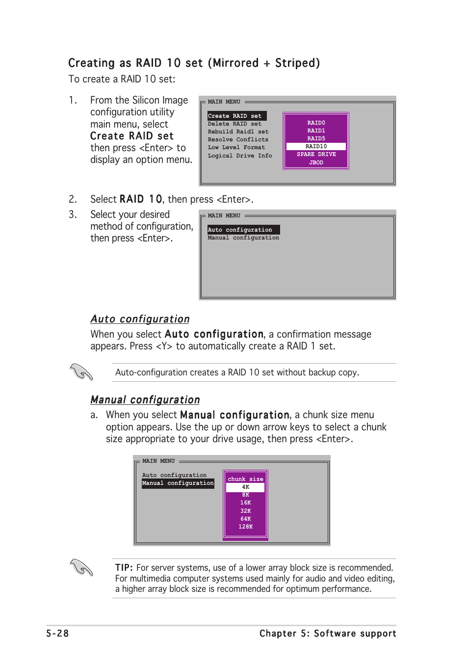 Creating as raid 10 set (mirrored + striped) | Asus P5AD2-E Premium User Manual | Page 144 / 166