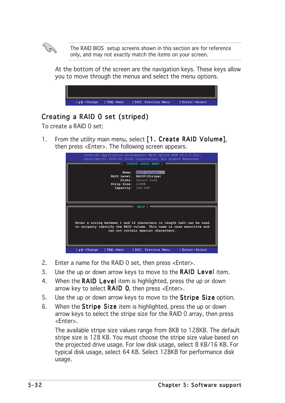 Creating a raid 0 set (striped) | Asus P5AD2-E Premium User Manual | Page 148 / 166