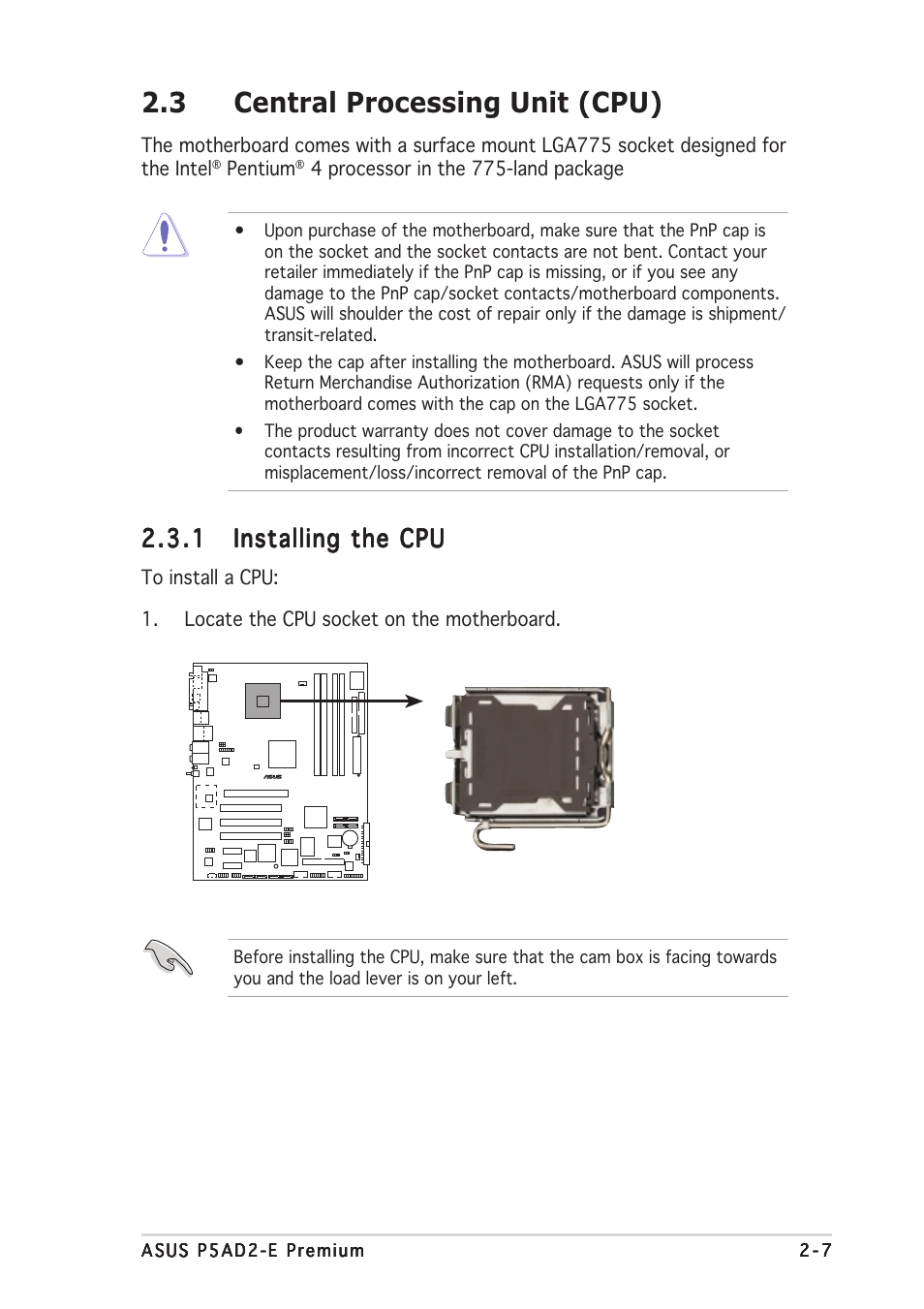 3 central processing unit (cpu) | Asus P5AD2-E Premium User Manual | Page 29 / 166