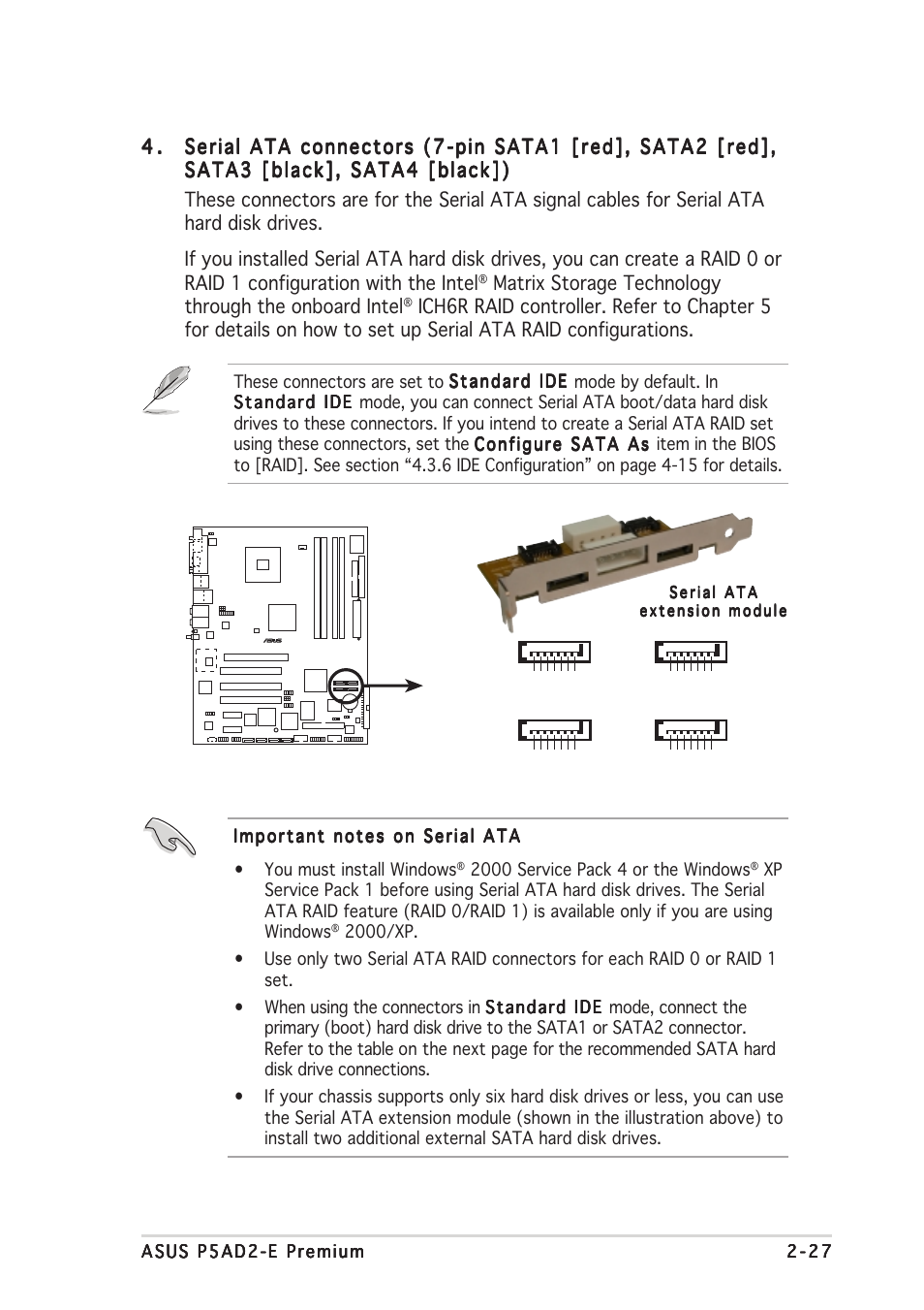 P5ad2-e premium sata connectors | Asus P5AD2-E Premium User Manual | Page 49 / 166