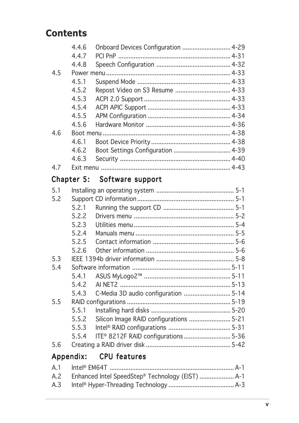 Asus P5AD2-E Premium User Manual | Page 5 / 166