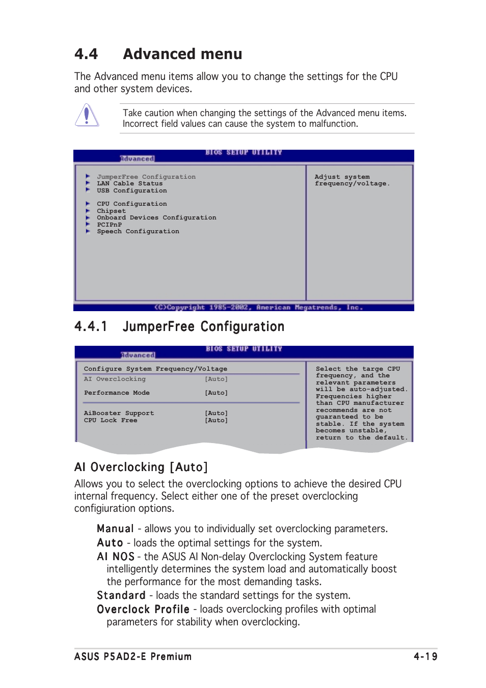 4 advanced menu | Asus P5AD2-E Premium User Manual | Page 89 / 166