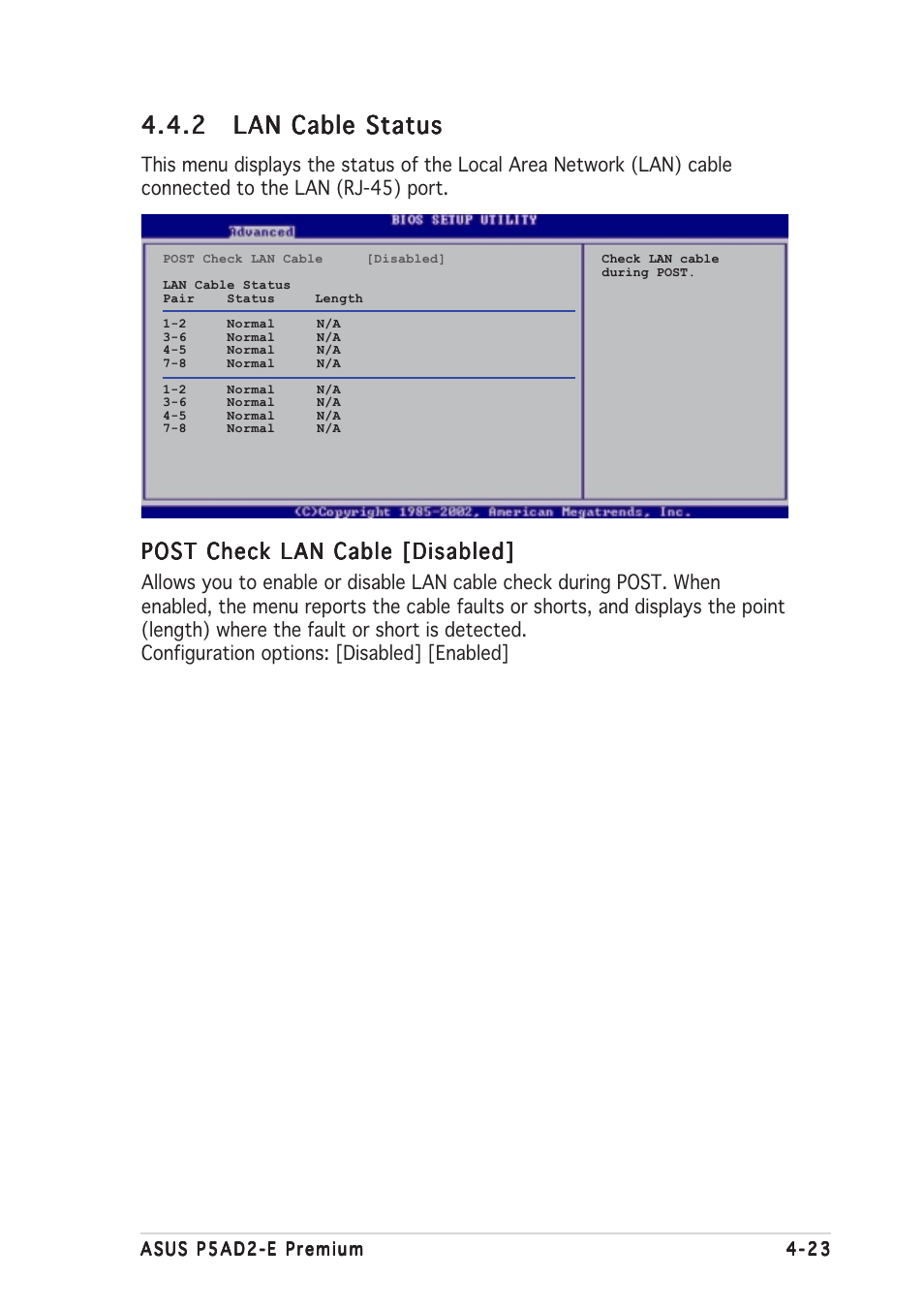 Post check lan cable [disabled | Asus P5AD2-E Premium User Manual | Page 93 / 166
