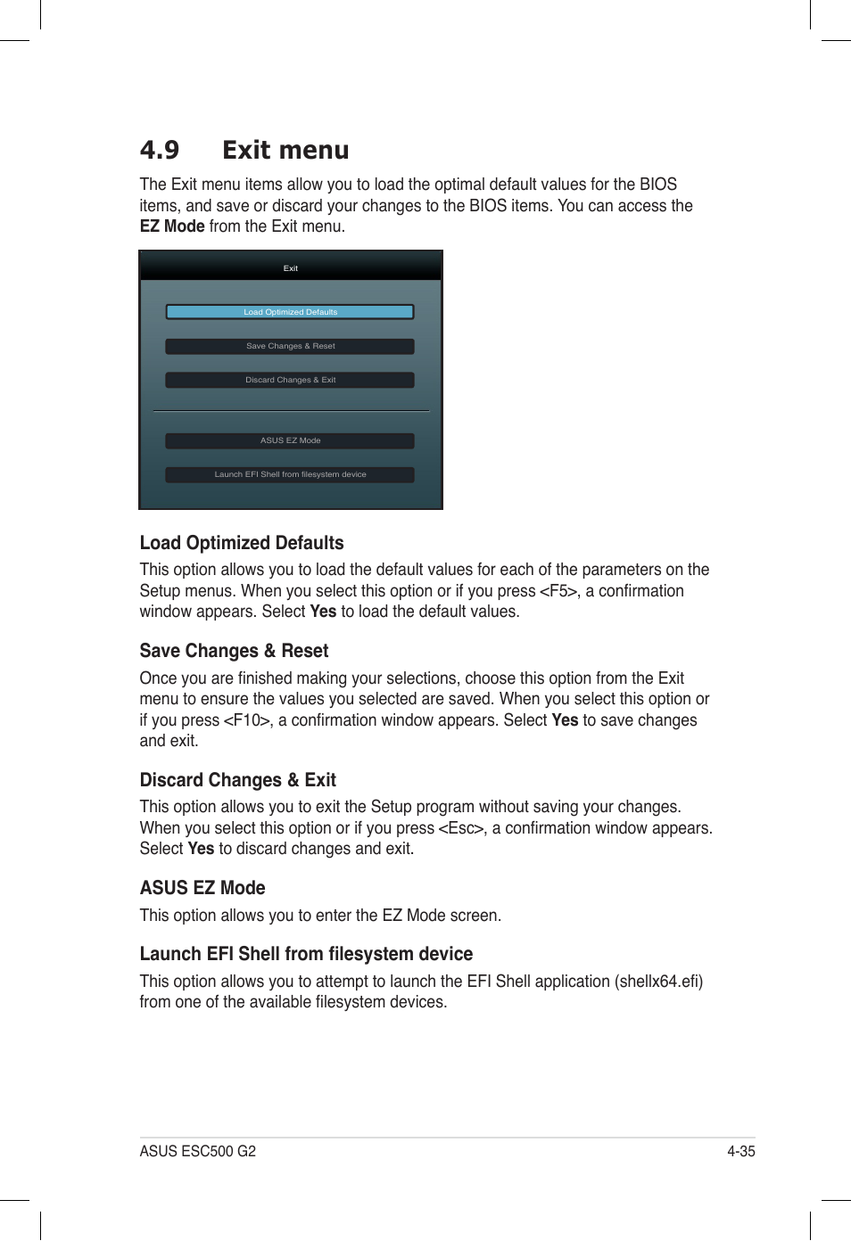 9 exit menu, Exit menu -35 | Asus ESC500 G2 User Manual | Page 103 / 140