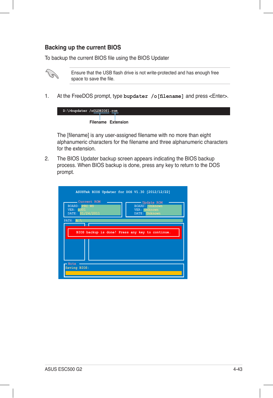 Backing up the current bios | Asus ESC500 G2 User Manual | Page 111 / 140