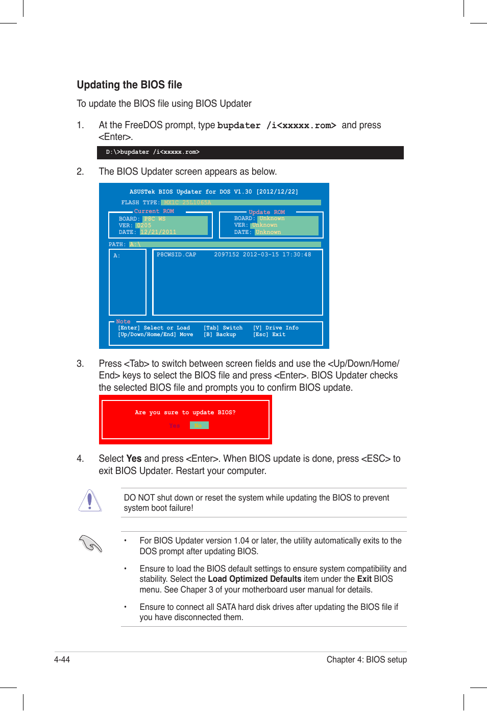 Updating the bios file | Asus ESC500 G2 User Manual | Page 112 / 140