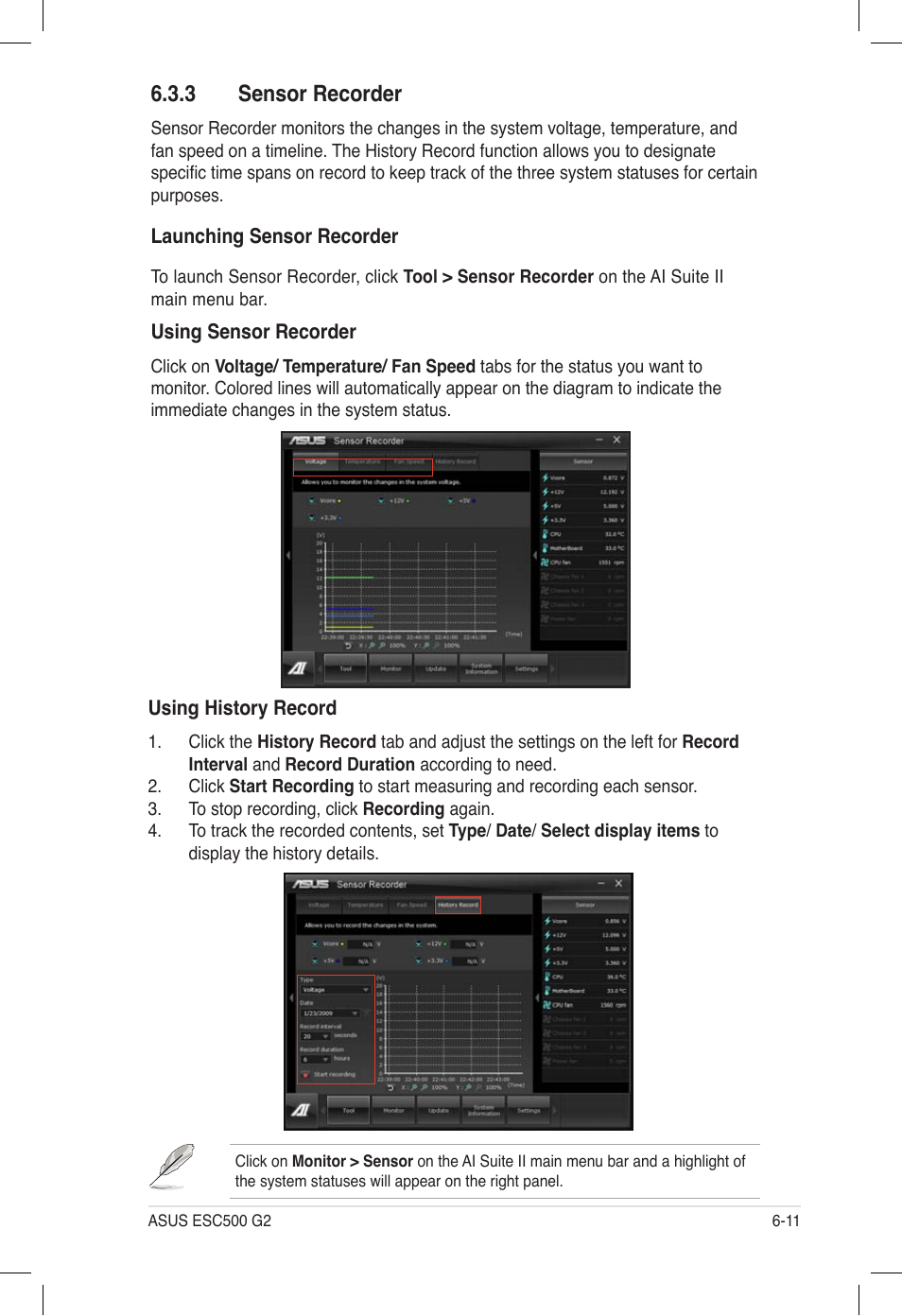 3 sensor recorder, Sensor recorder -11 | Asus ESC500 G2 User Manual | Page 129 / 140