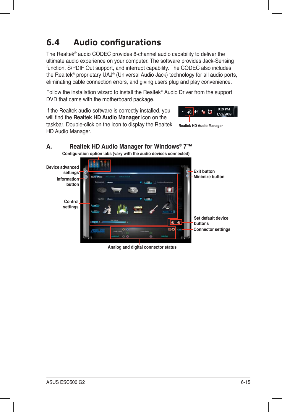 4 audio configurations, Audio configurations -15, A. realtek hd audio manager for windows | Asus ESC500 G2 User Manual | Page 133 / 140