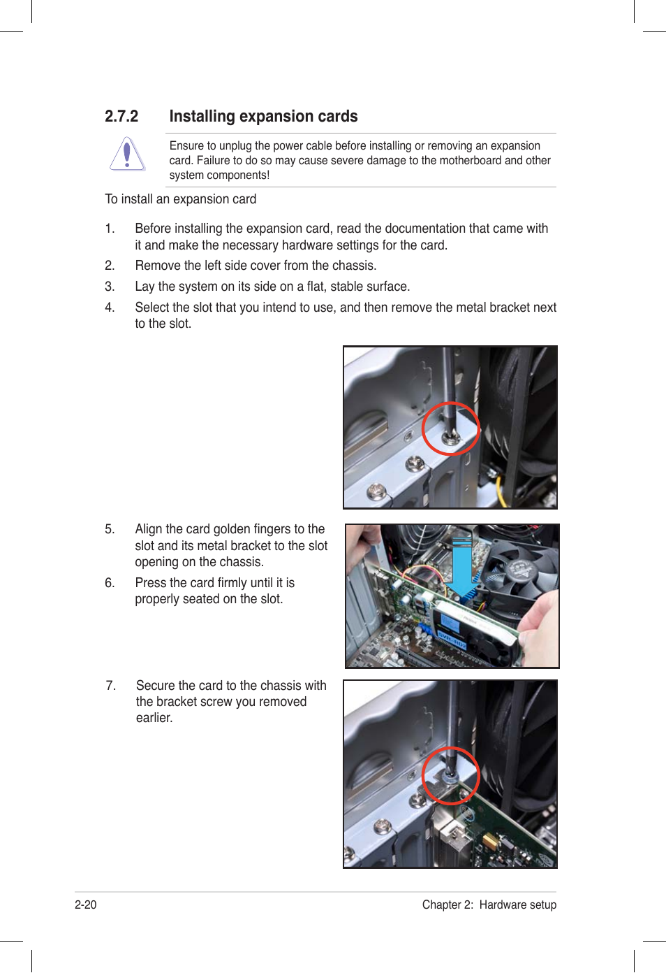 2 installing expansion cards, Installing expansion cards -20 | Asus ESC500 G2 User Manual | Page 38 / 140