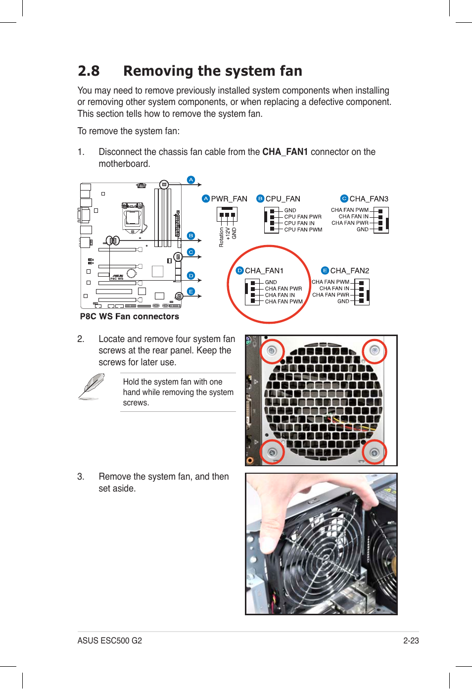 8 removing the system fan, Removing the system fan -23 | Asus ESC500 G2 User Manual | Page 41 / 140