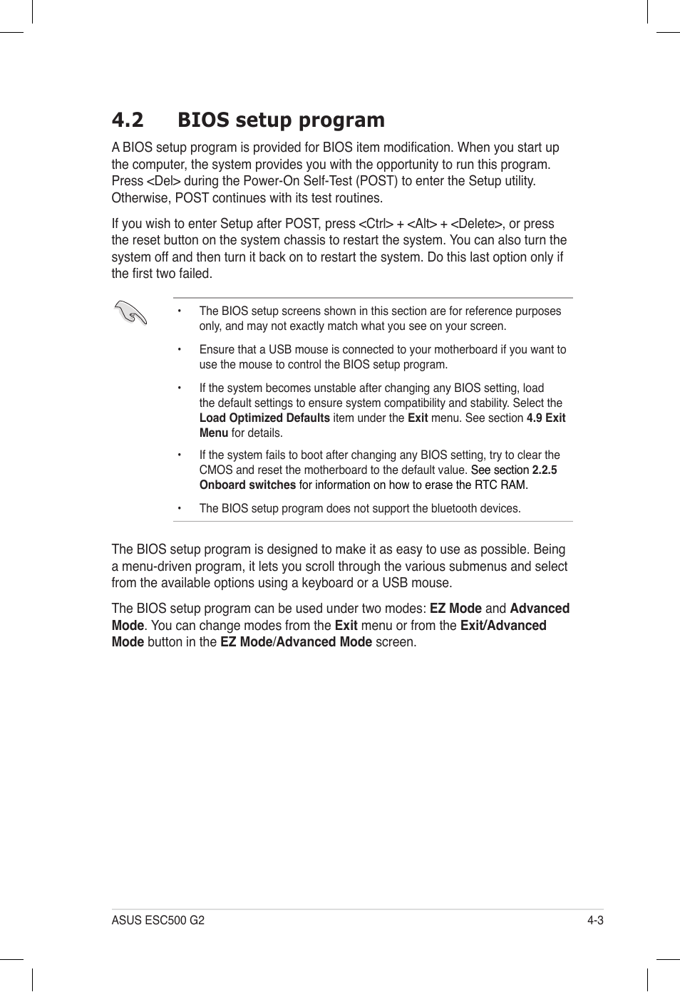 2 bios setup program, Bios setup program -3 | Asus ESC500 G2 User Manual | Page 71 / 140