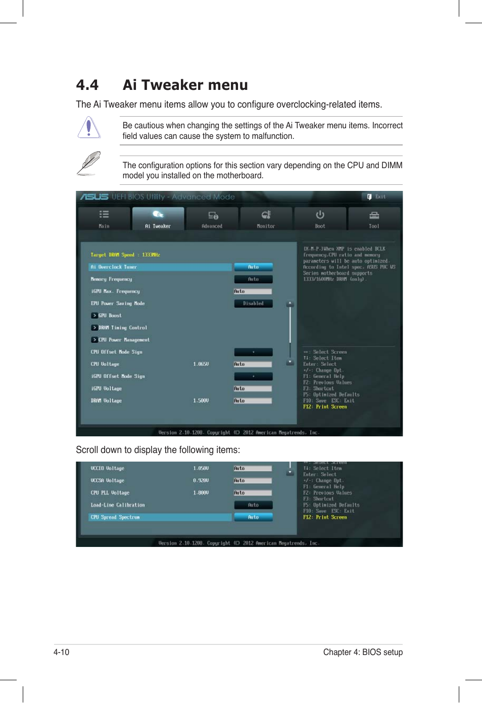 4 ai tweaker menu, Ai tweaker menu -10 | Asus ESC500 G2 User Manual | Page 78 / 140