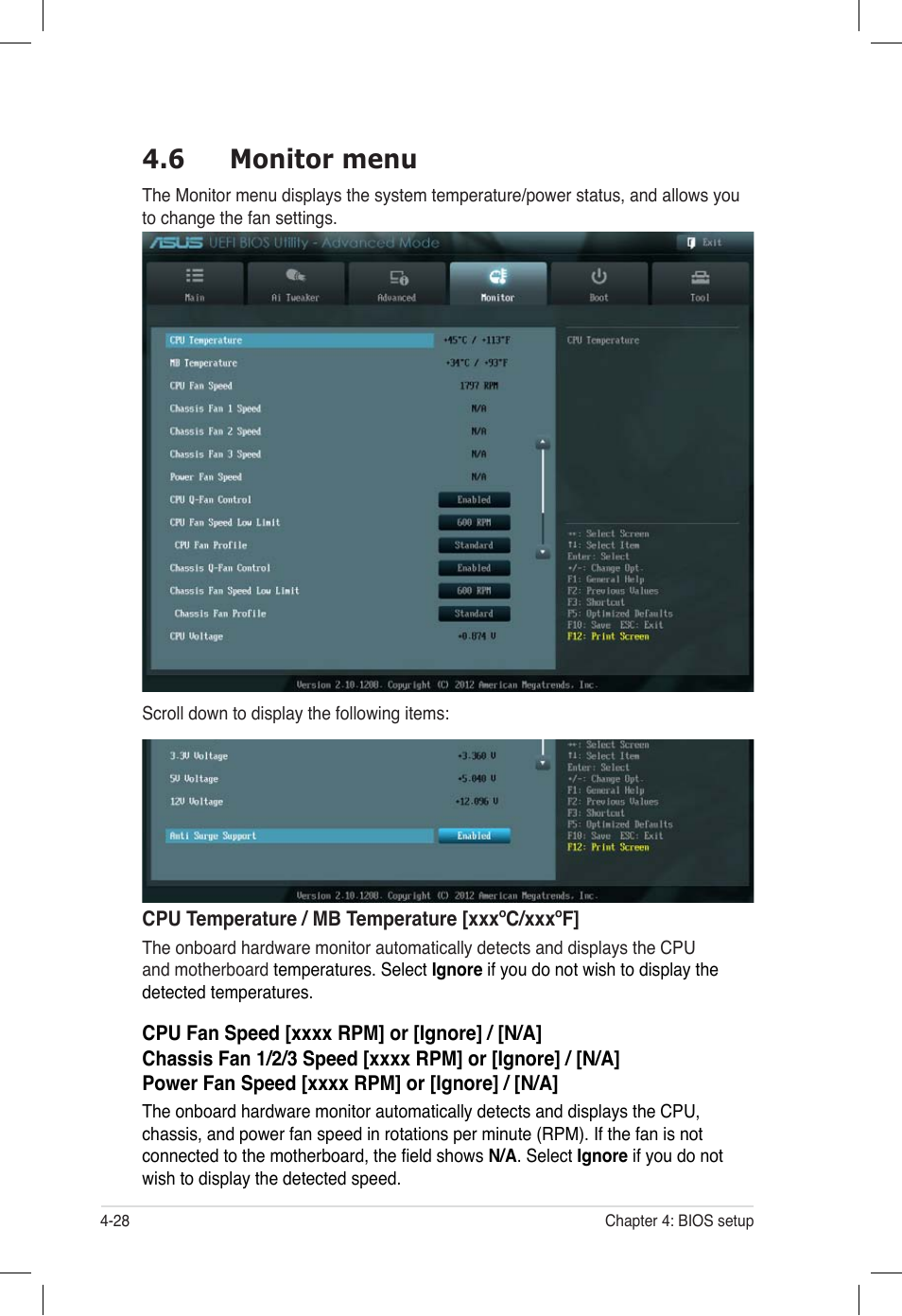 6 monitor menu, Monitor menu -28 | Asus ESC500 G2 User Manual | Page 96 / 140