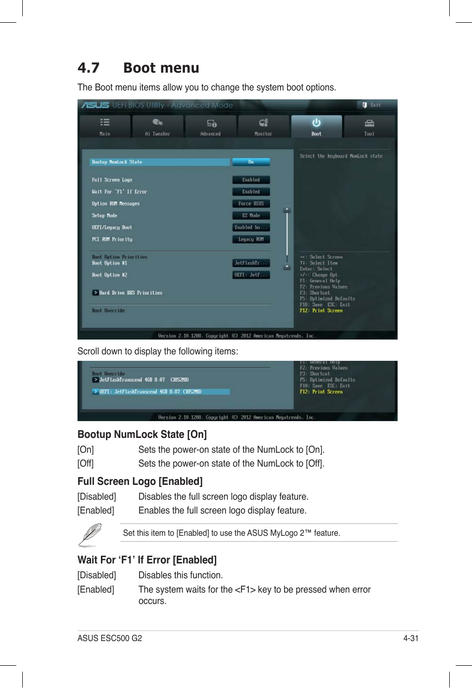 7 boot menu, Boot menu -31 | Asus ESC500 G2 User Manual | Page 99 / 140