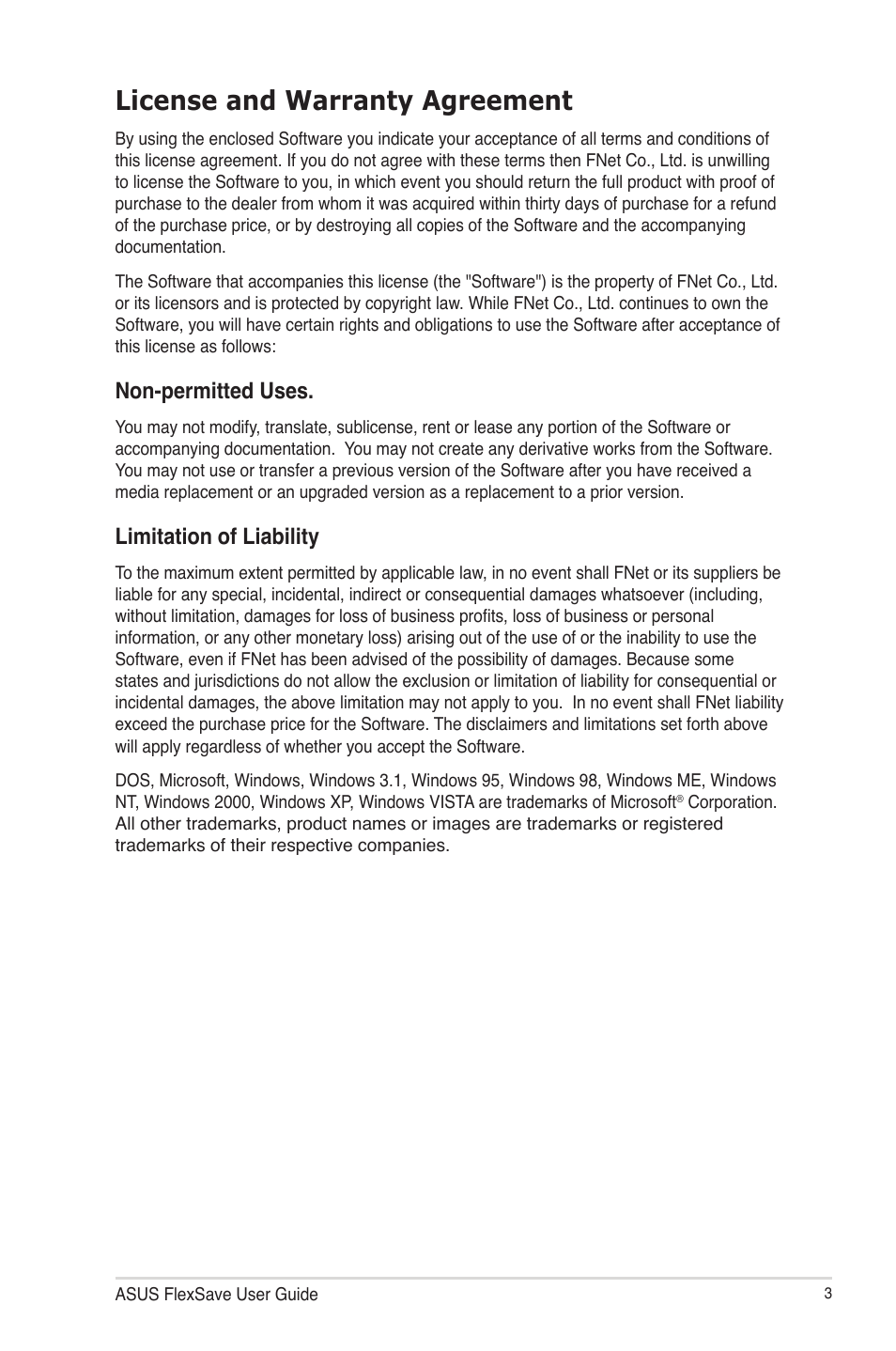 License and warranty agreement, Non-permitted uses, Limitation of liability | Asus Lamborghini External HDD User Manual | Page 3 / 14