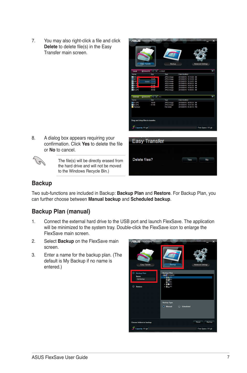 Backup, Backup plan (manual) | Asus Lamborghini External HDD User Manual | Page 7 / 14
