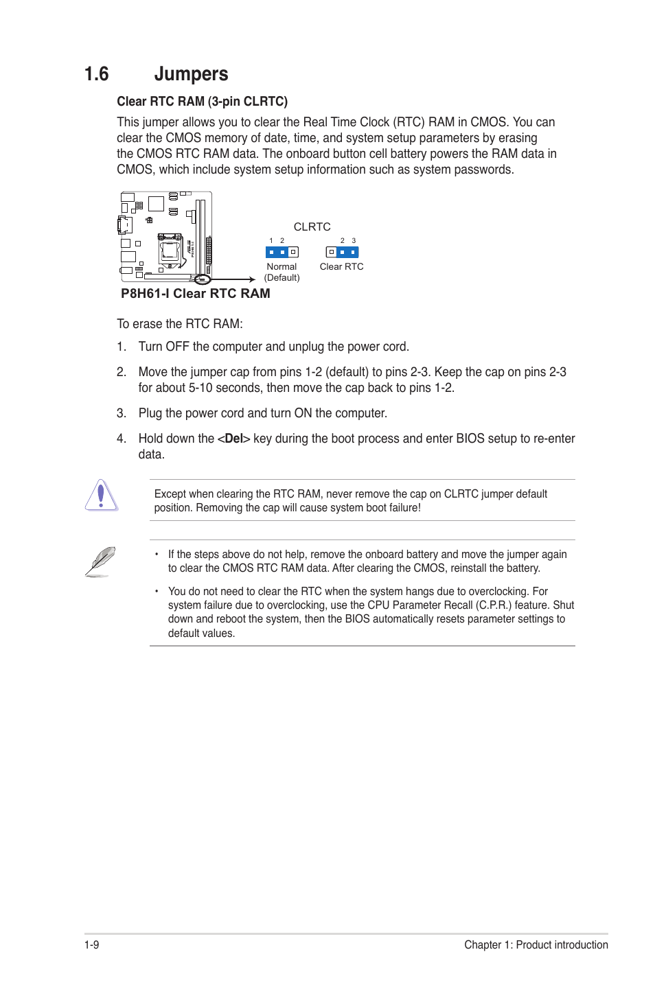 6 jumpers, Jumpers -9 | Asus P8H61-I User Manual | Page 19 / 57