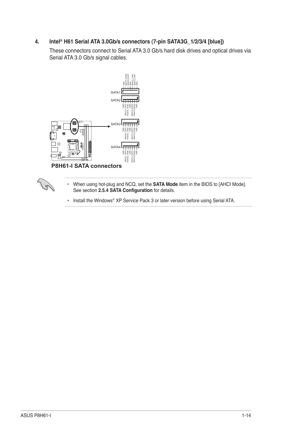 Intel, P8h61-i sata connectors | Asus P8H61-I User Manual | Page 24 / 57