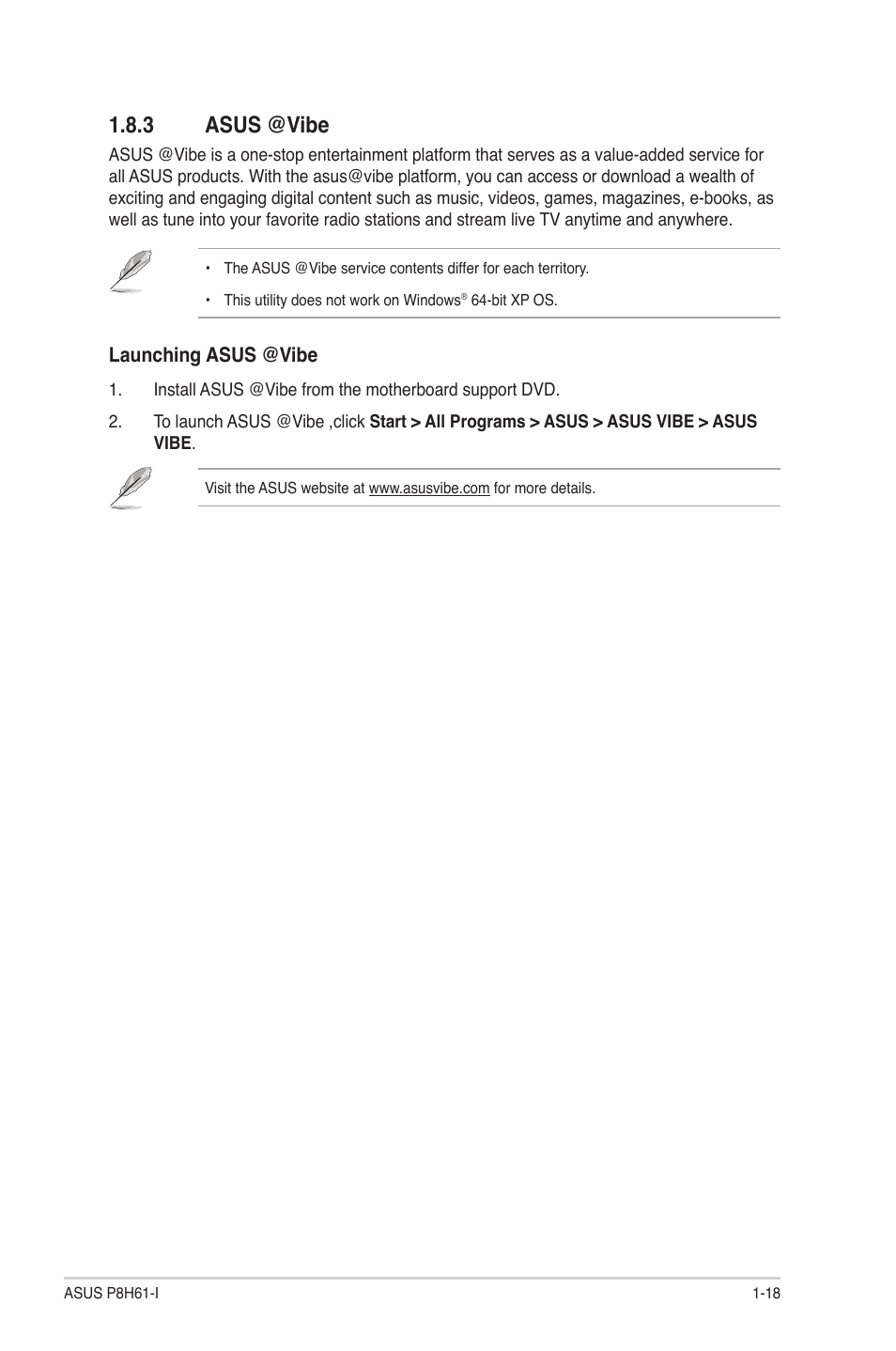 3 asus @vibe, Asus @vibe -18 | Asus P8H61-I User Manual | Page 28 / 57