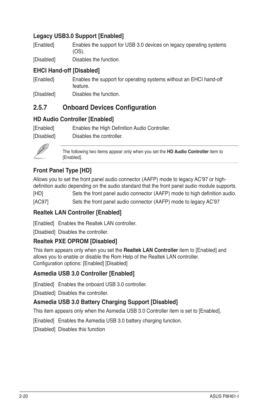 7 onboard devices configuration, Onboard devices configuration -20 | Asus P8H61-I User Manual | Page 48 / 57