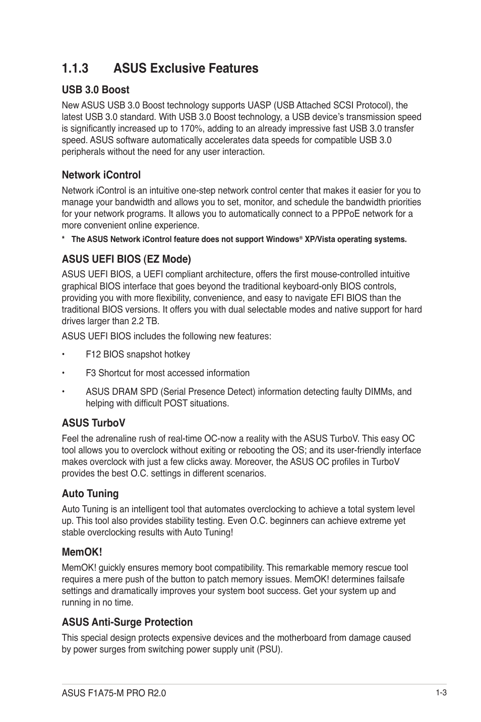 3 asus exclusive features, Asus exclusive features -3 | Asus F1A75-M PRO R2.0 User Manual | Page 15 / 78