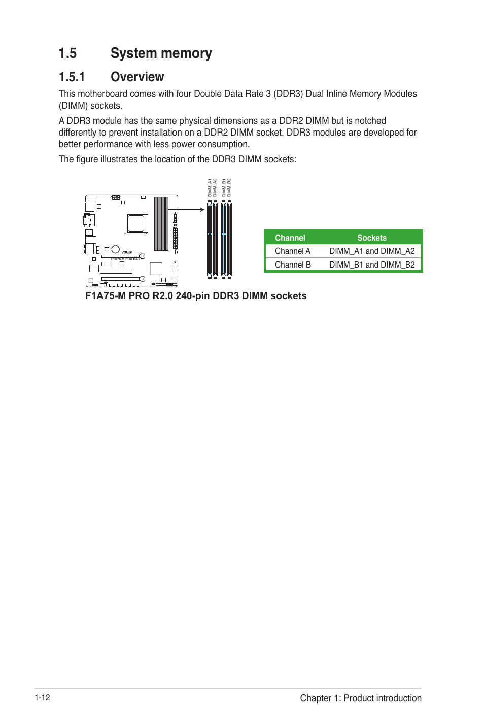 5 system memory, 1 overview, 5 system memory -12 | Overview -12 | Asus F1A75-M PRO R2.0 User Manual | Page 24 / 78