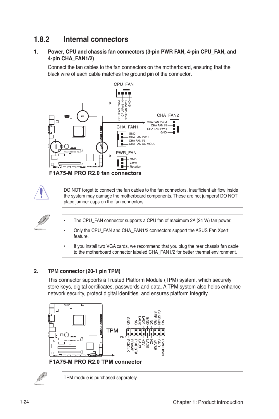 2 internal connectors, Internal connectors -24 | Asus F1A75-M PRO R2.0 User Manual | Page 36 / 78