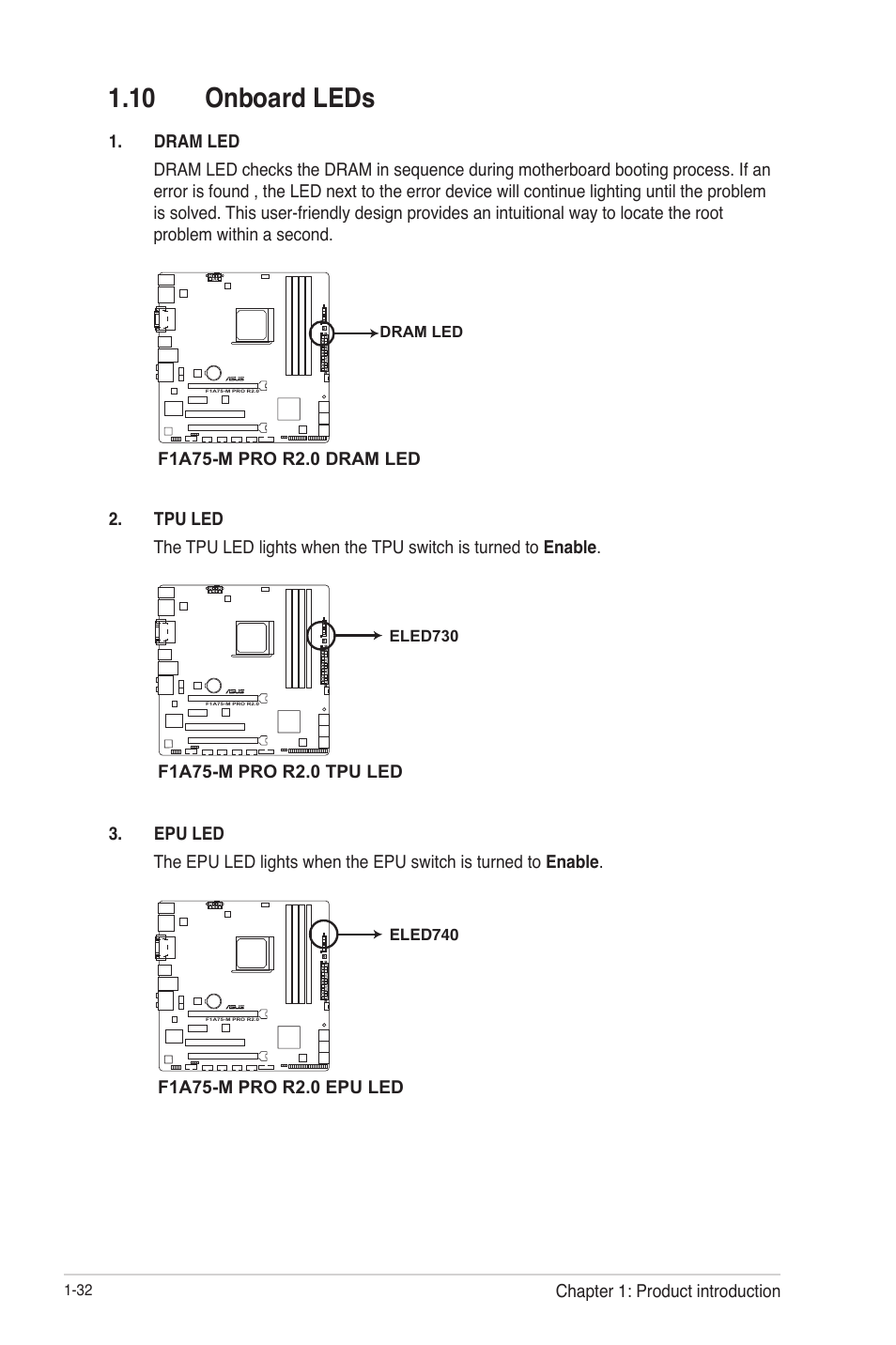 10 onboard leds, 10 onboard leds -32 | Asus F1A75-M PRO R2.0 User Manual | Page 44 / 78