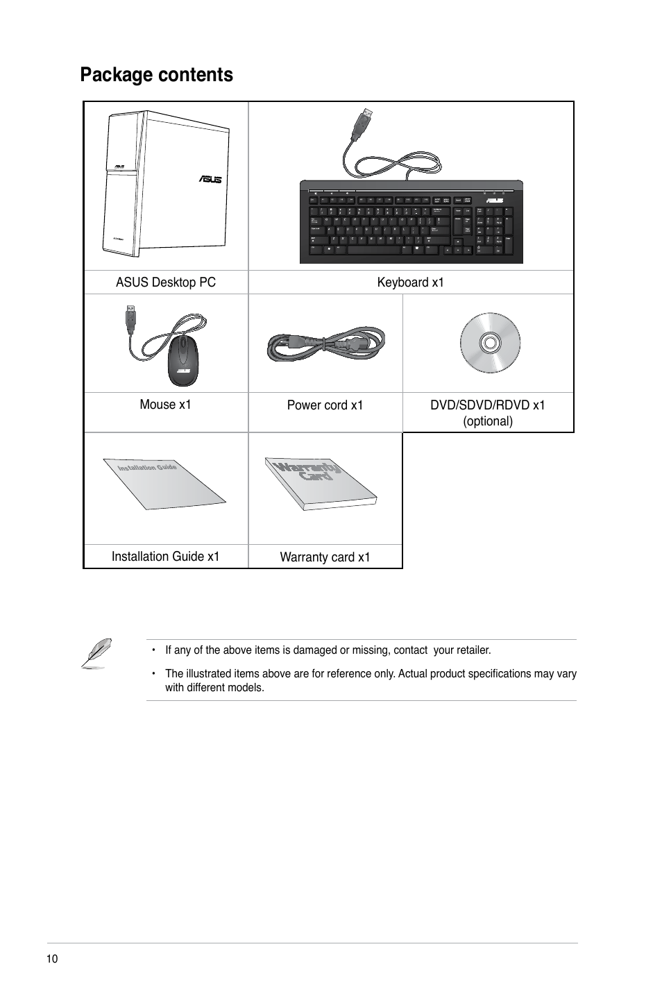 Package contents | Asus M70AD User Manual | Page 10 / 59