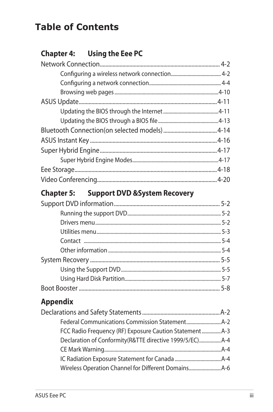 Asus Eee PC 1000HE User Manual | Page 3 / 86